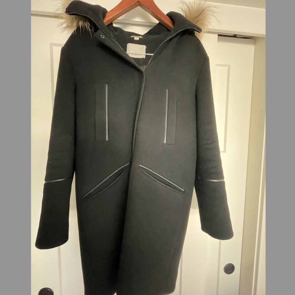 Soia & Kyo Wool and Leather Fur Hooded Jacket
